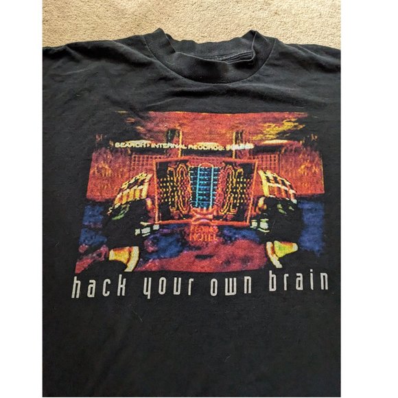 Vintage 1998 Johnny Mnemonic Hack Your Own Brain Movie Promo Tee Shirt Size XL - Picture 2 of 5